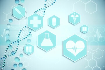 Medical icons in blue and white