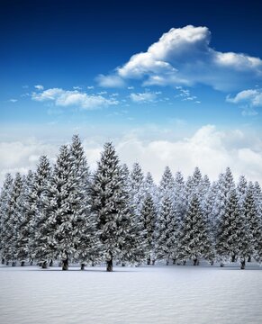 Fototapeta Fir tree forest in snowy landscape