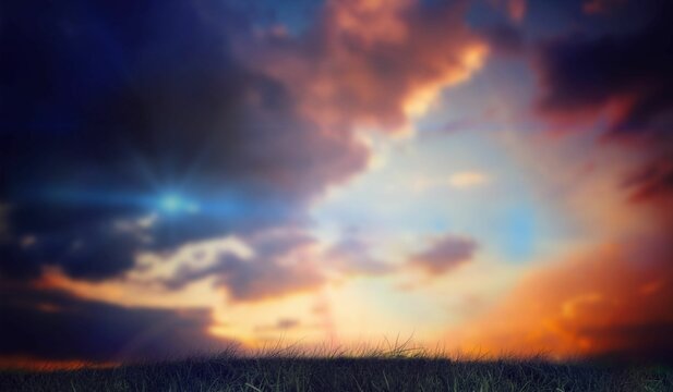 Fototapeta Blue and orange sky with clouds