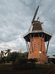 Traditional Windmill at Sunset – Iconic Landmark of Holambra, Brazil