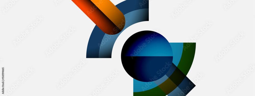 Poster Abstract geometric shapes overlap, creating dynamic visual composition. Colors blend, forming modern design element.