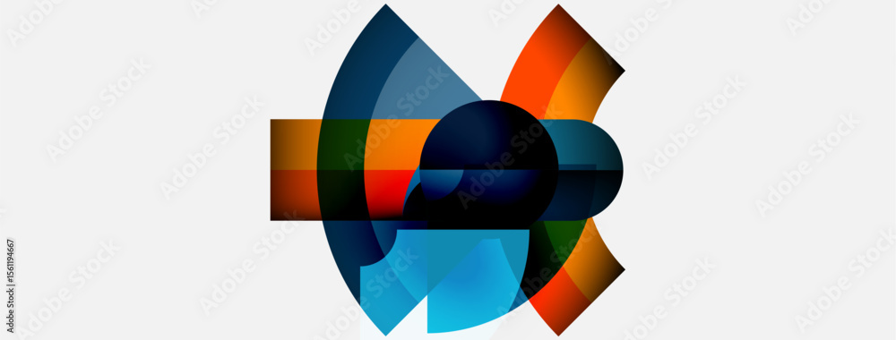 Poster Abstract geometric design. Overlapping colorful shapes create dynamic circular form on white background. Modern, vibrant composition.