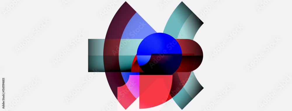 Aufkleber Abstract composition. Overlapping colorful arcs, circles create dynamic visual effect. White background emphasizes shapes, hues.