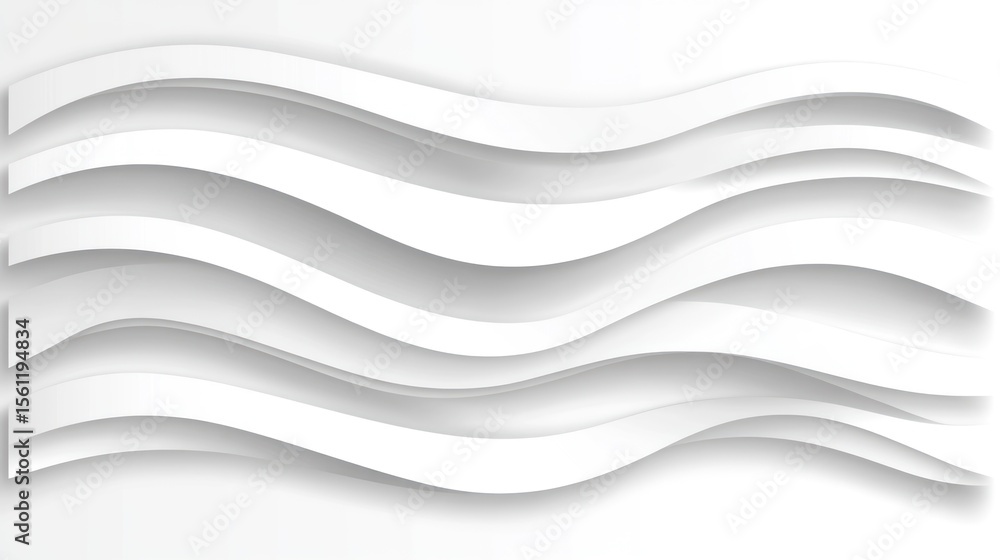 Poster abstract white waves: minimalist paper cut design with subtle shadows and depth