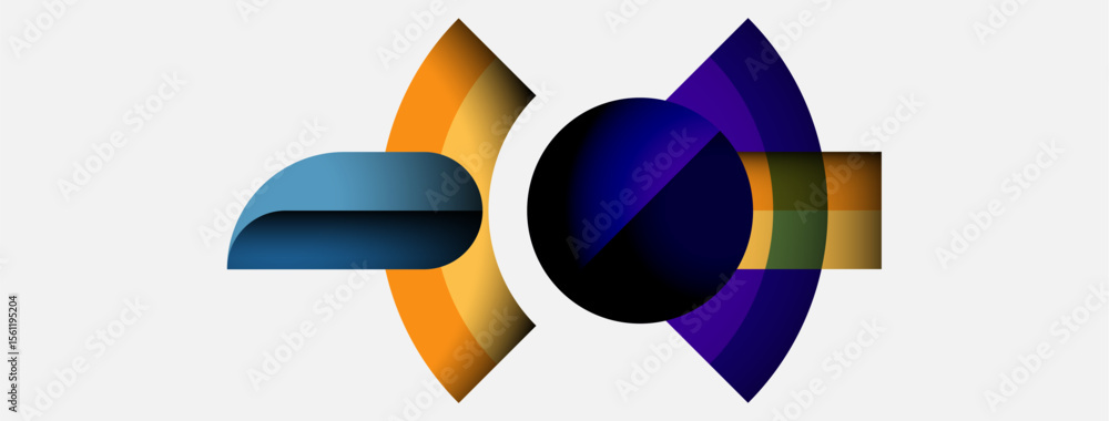 Poster Abstract graphic design features colorful overlapping shapes. Gradient hues blend, creating dynamic visual impact. Modern, minimalist aesthetic.