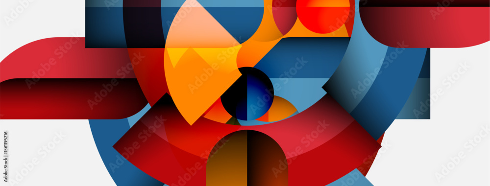 Aufkleber Abstract geometric composition. Bold colors intersect, creating dynamic visual experience. Shapes overlap, forming complex patterns. Modern design.