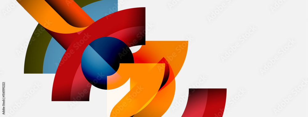 Poster abstract colorful shapes overlap, creating dynamic visual composition. bright hues blend, suggesting
