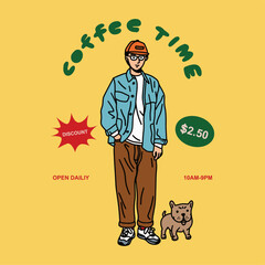 Casual men style. Outfit. Hand drawn style. Illustrations. Logo