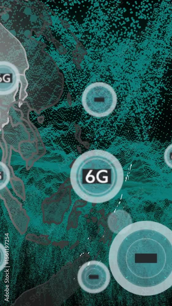 Poster 5g and 6g network coverage animation over digital world map