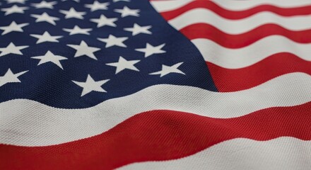 Waving Fabric American Flag Close-Up: Patriotic Symbol of Freedom and Unity, Ideal for National Holidays, Political Campaigns, and Patriotic Themed Designs