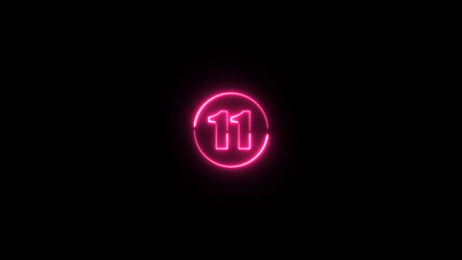 Number 11 glowing in the on the black background. neon light number 11 isolated on background. Abstract purple color digit neon effect.