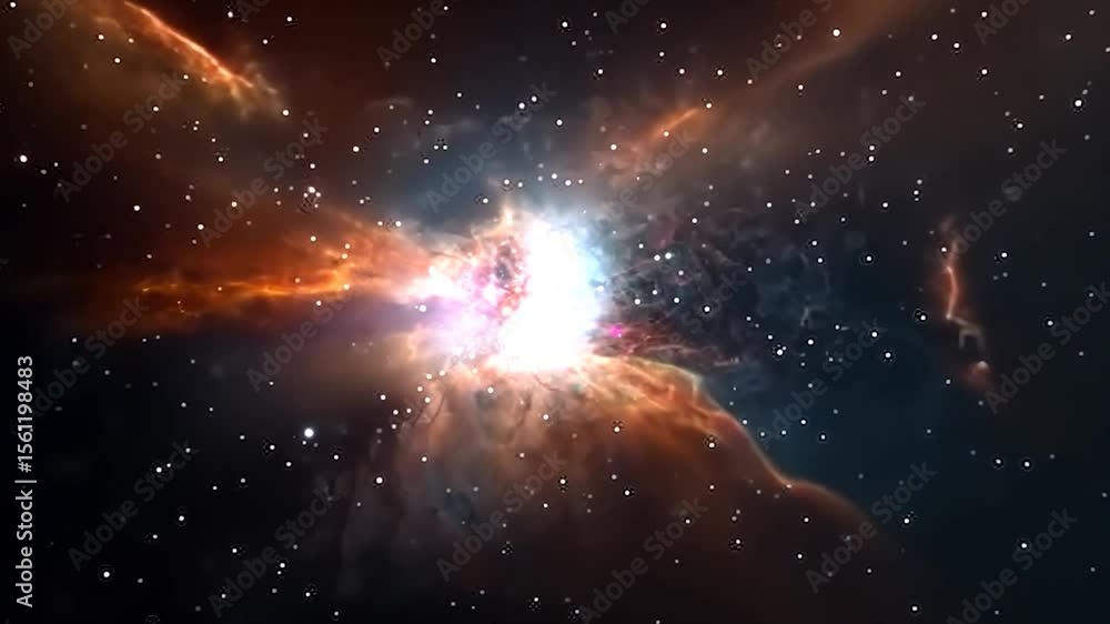 Aufkleber cosmic nebula with vibrant orange and blue hues forming a dynamic display against a dark starfield b