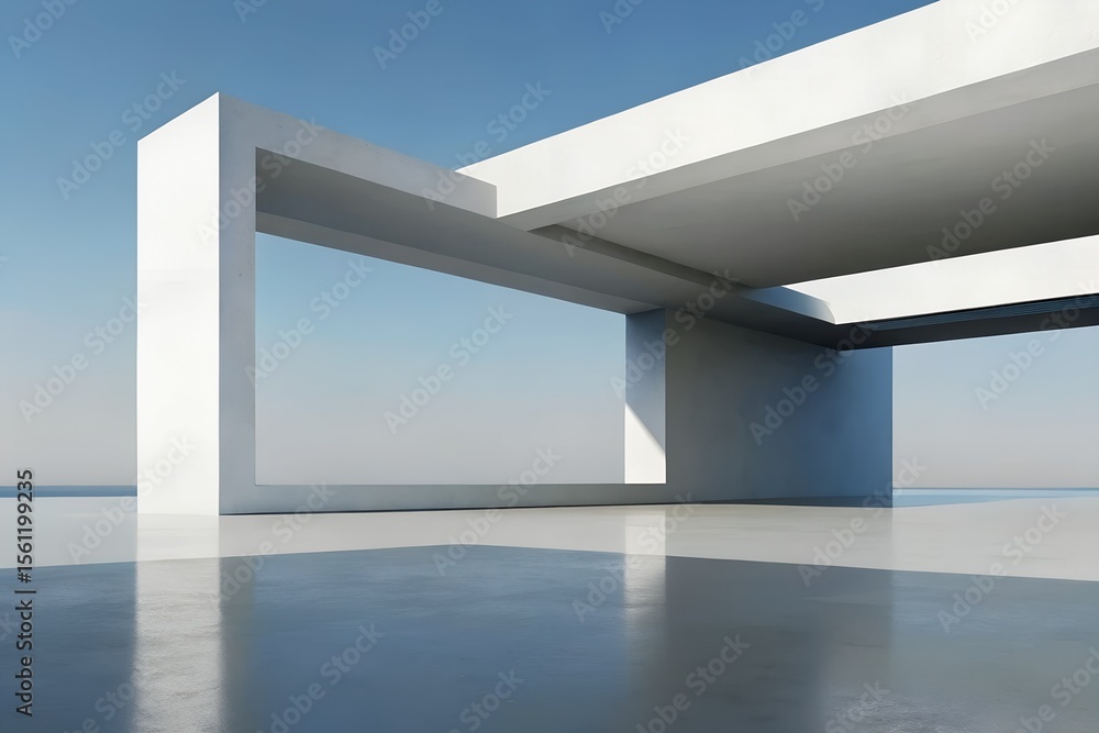 Poster white concrete structure with reflection – minimal architecture and spatial harmony