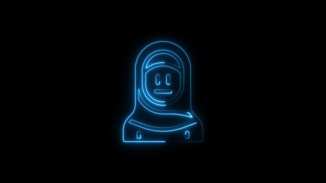 a glowing neon quote hijab girl icon animation video on blck background 