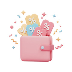 Wallet Full of Discounts 3D Savings  Promotions Illustration