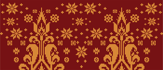 Traditional "Songket" textile pattern featuring intricate geometric and floral motifs © walinongsari
