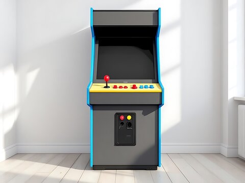 Modern arcade machine with colorful buttons in a clean minimalist setting. Ideal for gaming themes, UI/UX mockups, or advertising templates - Powered by Adobe