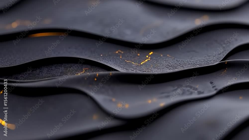 Aufkleber abstract wavy black shapes with textured surfaces and golden glitter accents creating a fluid design