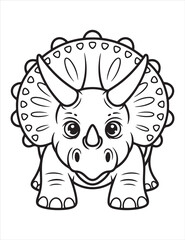Cartoon triceratops with horns and frill outline drawing