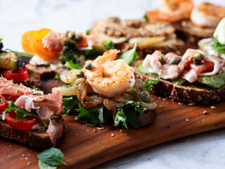Variety of mini sandwiches, open sandwich