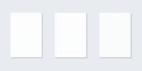 Set Blank white notepaper design. Hand drawn blue lined paper background collection