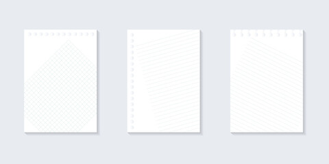 Set Blank white notepaper design. Hand drawn blue lined paper background collection