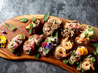 Variety of mini sandwiches, open sandwich
