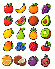 Colorful Fruit Icons Collection - Vector Illustration Set of Fresh Fruits for Design Projects