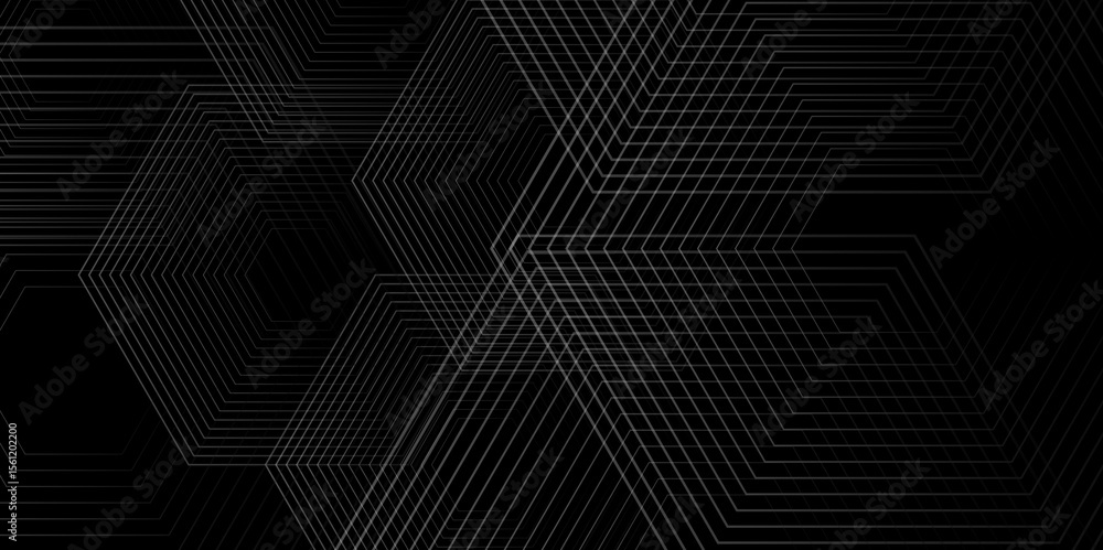 Poster abstract grey lines on black creative gradient luxury shapes square background. modern pattern elega