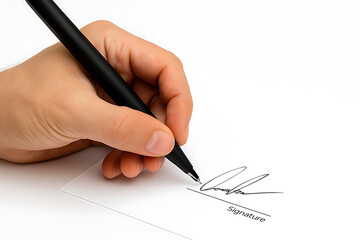 hand with pen and paper writing signature