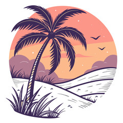 Naklejka premium Illustration of a smiling sun with closed eyes next to a sunscreen bottle with a sun design on it