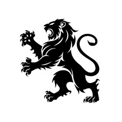 Royal heraldic lions. Black silhouette of rampant lion and griffins for logo or coat of arms. Premium wild animal crest symbols.	
