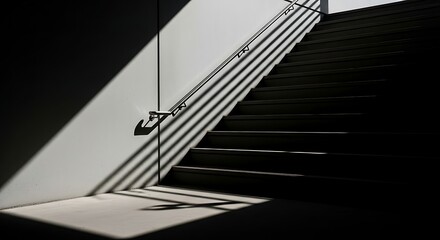 Fototapeta premium Architectural staircase with geometric shadows, creating a dramatic contrast