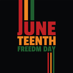 Juneteenth banner design with African flag colors text on black background. African American history and heritage annual holiday celebrated in June 19. Juneteenth Poster, greeting card, sticker Vector