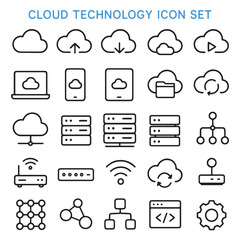 Cloud technology icons set data