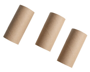 Top view set of tissue paper cores or toilet paper tubes in strange shape after used out of tissue...