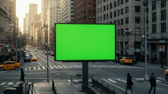 Urban green screen billboard on a busy city street