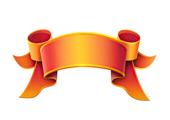 Shiny red and yellow ribbon banner with curled edges and highlights isolated on a transparent background