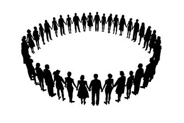 Silhouette of people holding hands in a circle.