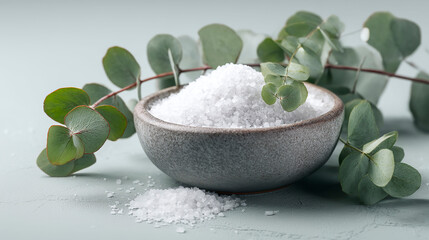 Eucalyptus bath salts with leaves.