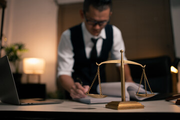 Partner lawyers or attorneys discussing a contract agreement. Successful businessmen have a...