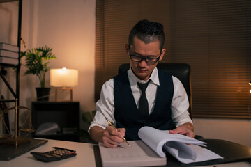 Partner lawyers or attorneys discussing a contract agreement. Successful businessmen have a...