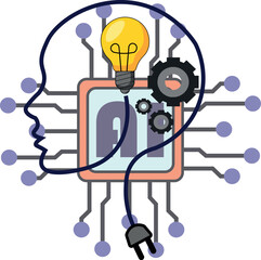 An illustration of a glowing digital brain connected to an AI chip. A powerful visual concept for artificial intelligence, machine learning, and future technologies.
