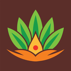 Stylized lotus flower logo with green and orange petals and brown outline, Colorful Lotus Nature Logo Design, Eco, Organic, Stylized lotus flower illustration, Lotus Logo vector silhouette Clipart