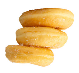 Top view of brown sugar glazed cinnamon donuts in stack isolated on white background with clipping path