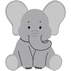 Hand drawn cartoon illustration of an elephant sitting 