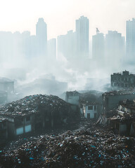 recycling and nature themes: photos of trees sprouting from waste, Earth held above trash, and green initiatives with ample blank spaces for environmental messages.