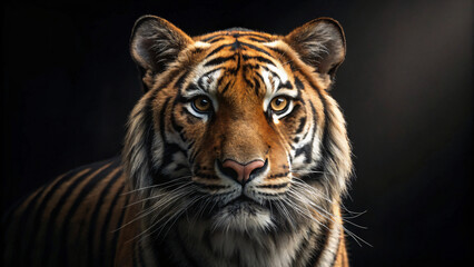 Fototapeta premium Close-up portrait of a majestic Bengal tiger with striking black stripes and intense eyes, showcasing the wild feline's powerful head and dangerous beauty 