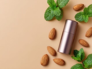 Natural Deodorant Stick with Lavender Scent and Herbs on Surface