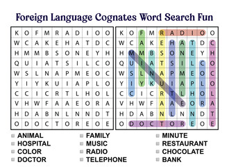 Exciting Foreign Language Cognates Word Search Puzzle for Language Learning Fun and Practice
